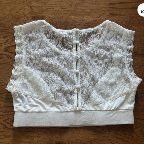 POL Women's Ivory Lace Crop Top Button Back S Tank Sheer Mesh Cropped Bralette - Picture 4 of 4